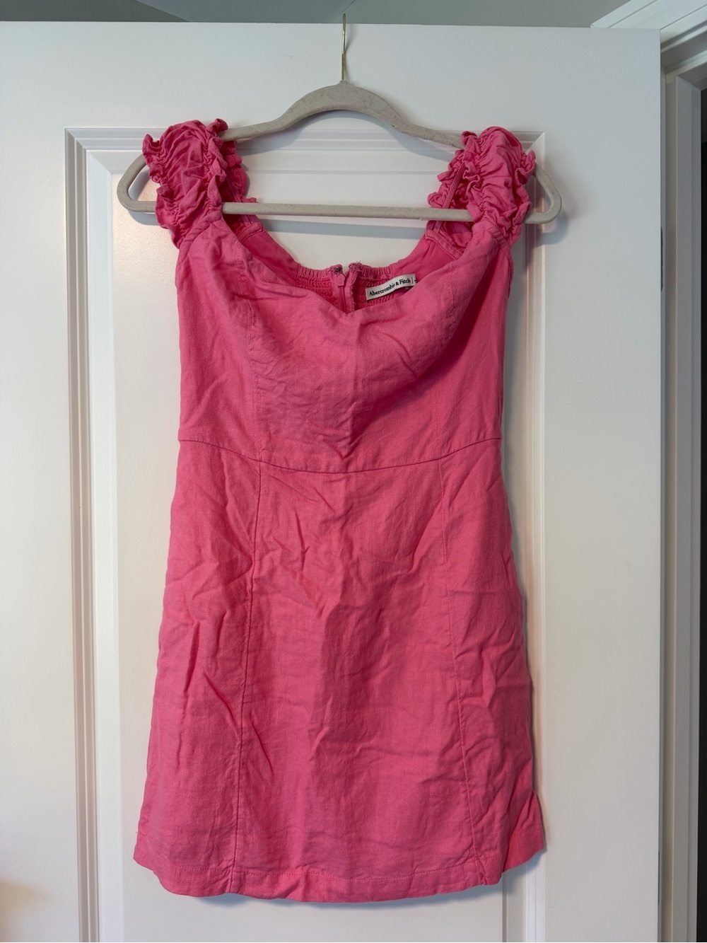 Abercrombie & Fitch Pink Ruffle-Shoulder Mini Dress
